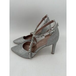 Naturalizer Silver Rhinestone T-Strap Pointed-Toe Heels